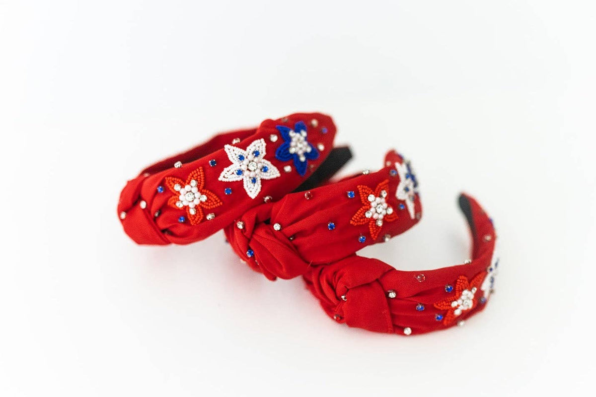 Beaded Headband - Red, White, & Bloom