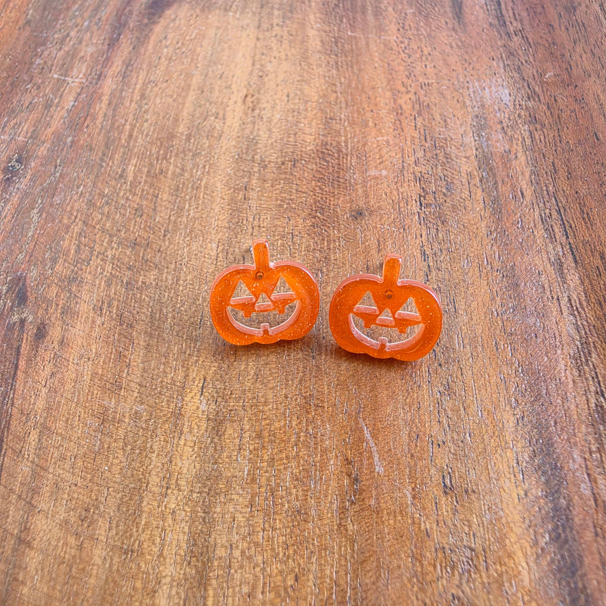 Jack O' Lantern Pumpkin Studs - Orange Glitter // Halloween