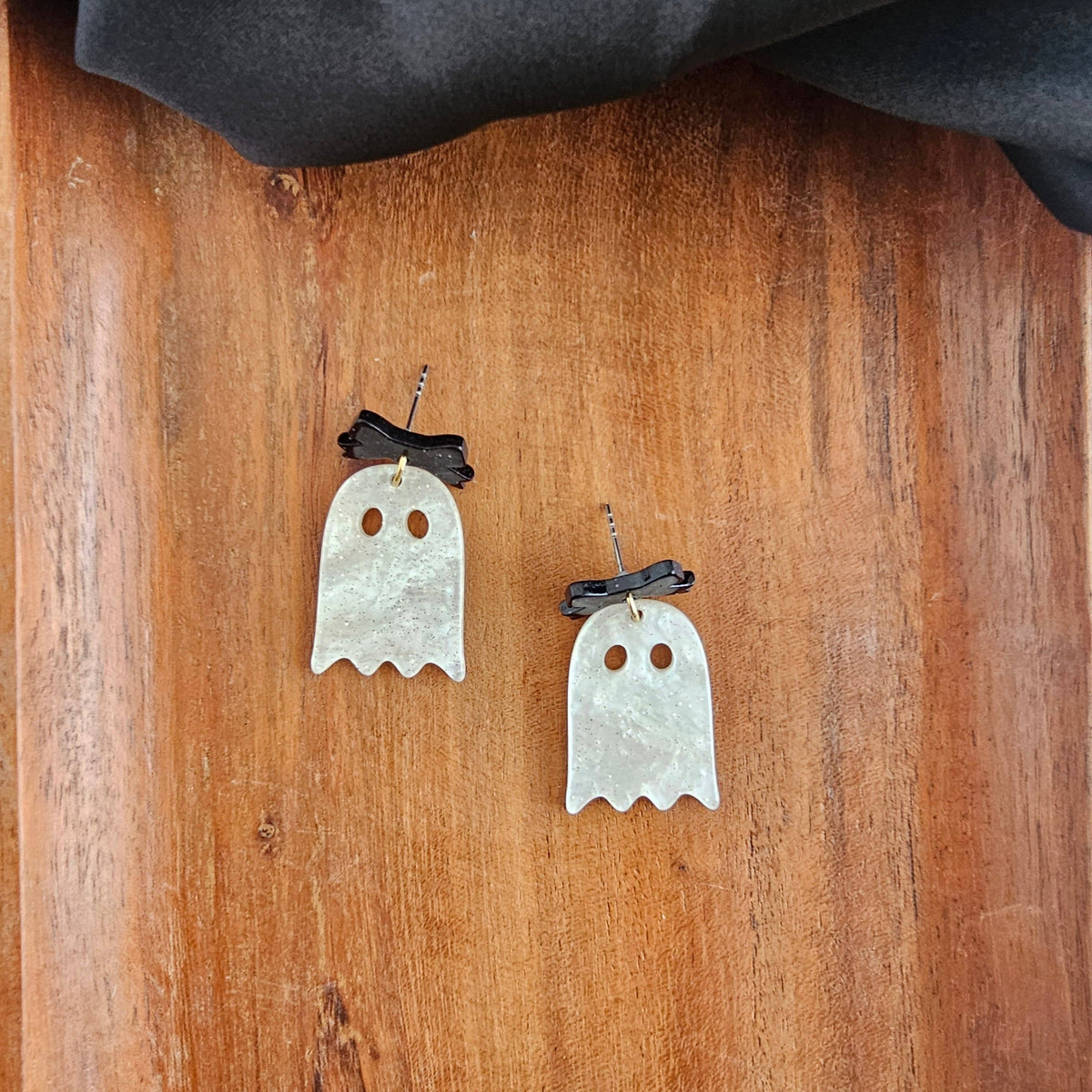 Mini Bow Ghost Earrings - White Shimmer // Jewelry, Halloween