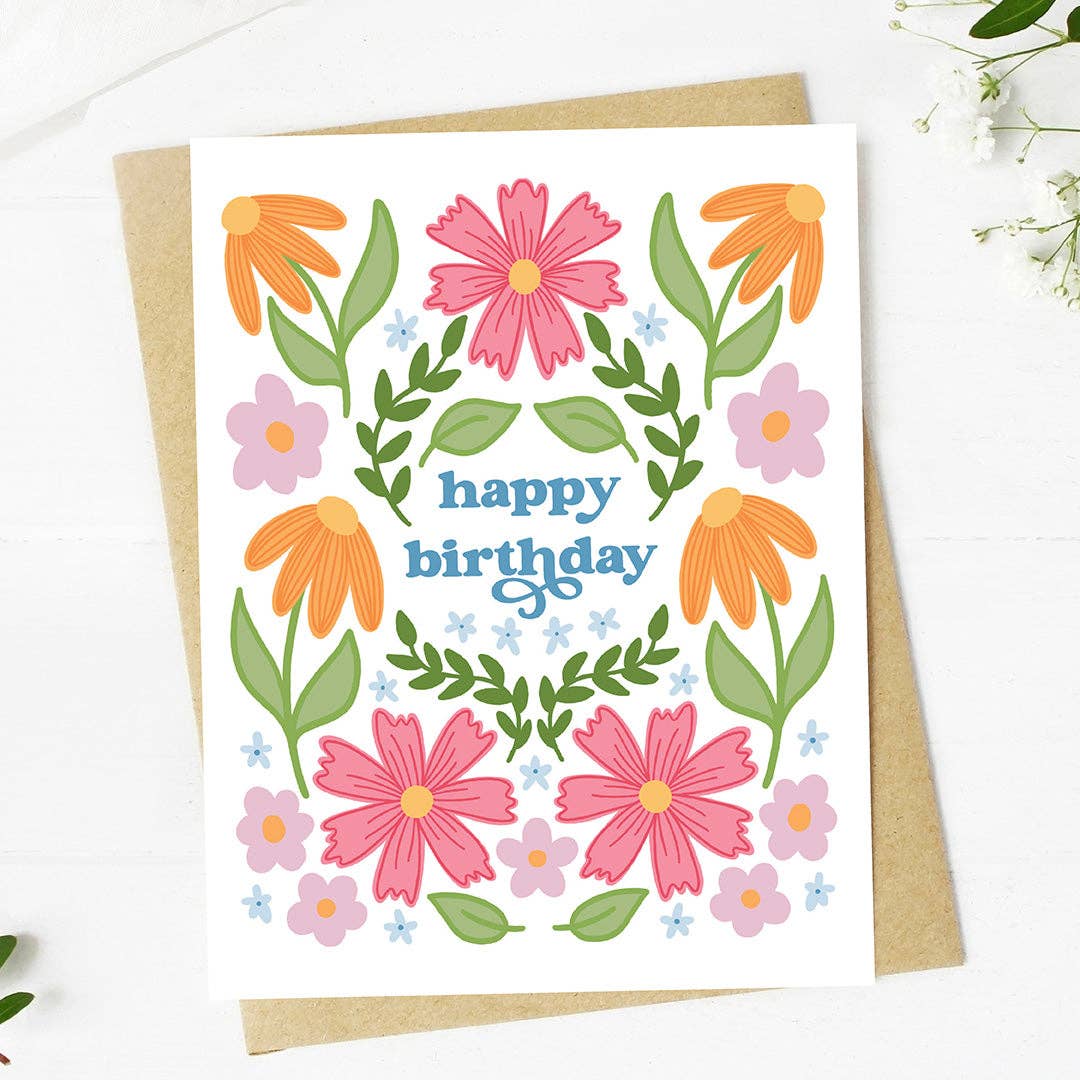 "Happy birthday" Cute Spring Floral Pattern Card