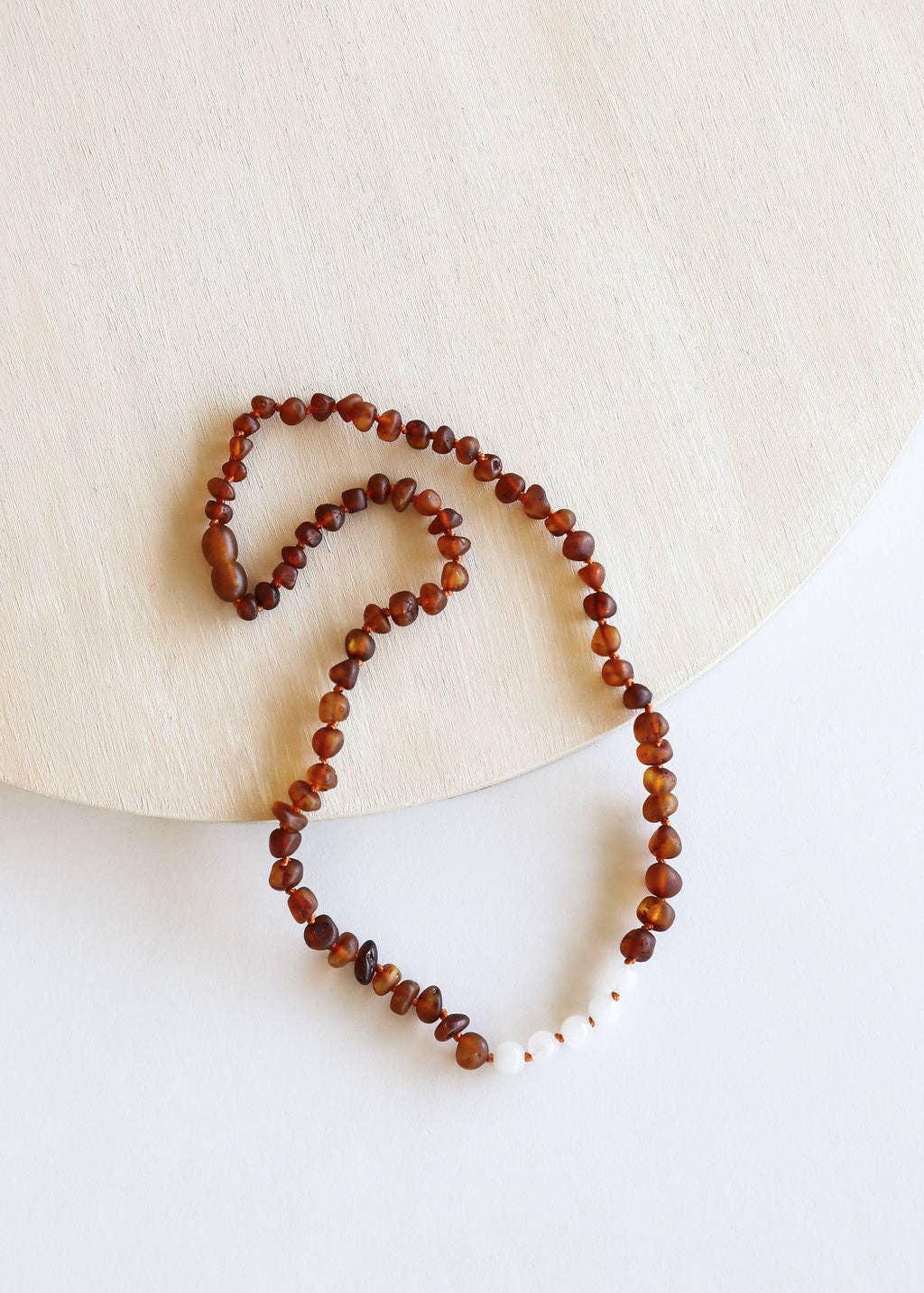 Raw Cognac Baltic Amber + Moonstone || Necklace