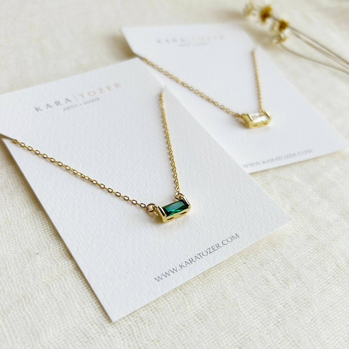 Minimalist Baguette Gemstone Necklace