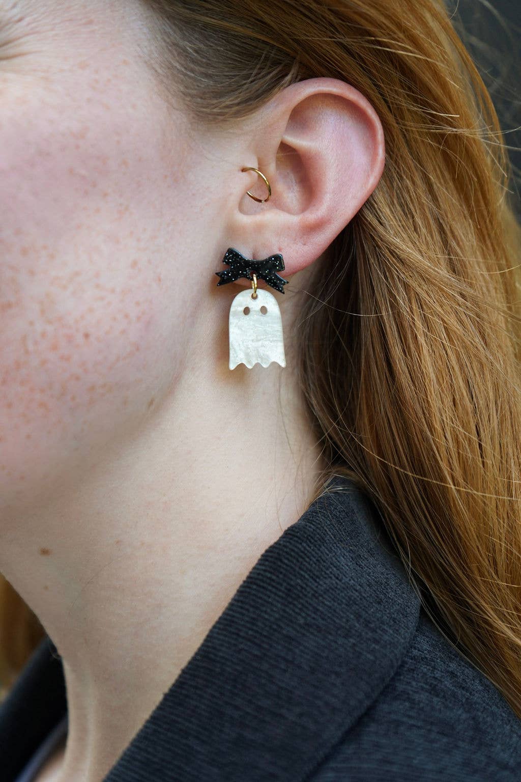 Mini Bow Ghost Earrings - White Shimmer // Jewelry, Halloween