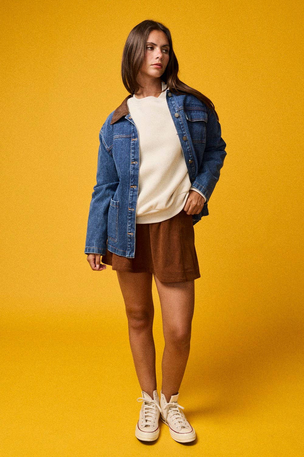 Washed denim contrast w/ suede collar Jacket