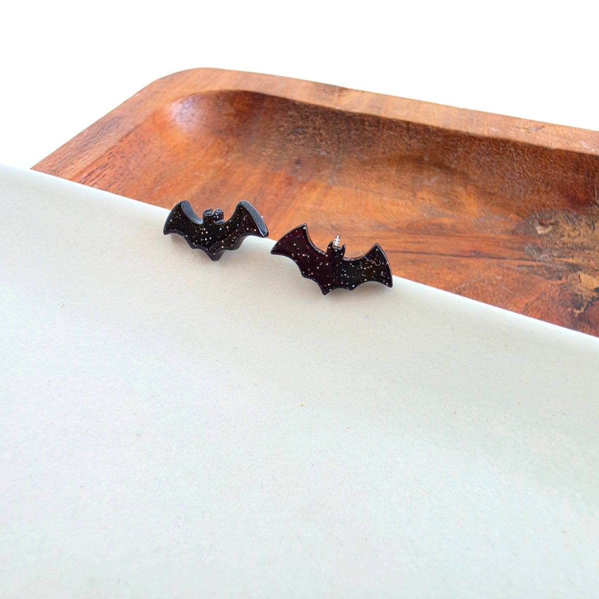 Bat Studs - Black Glitter // Fall, Halloween, Earrings