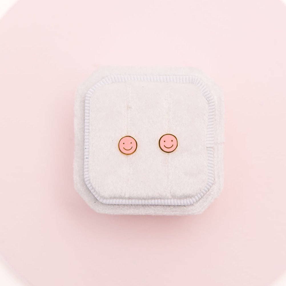Pink Smiley Face Studs