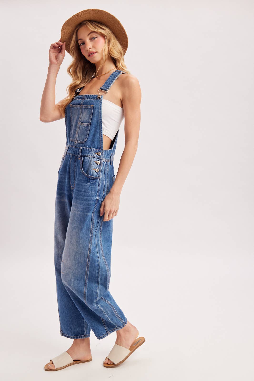 DENIM BARREL OVERALLS
