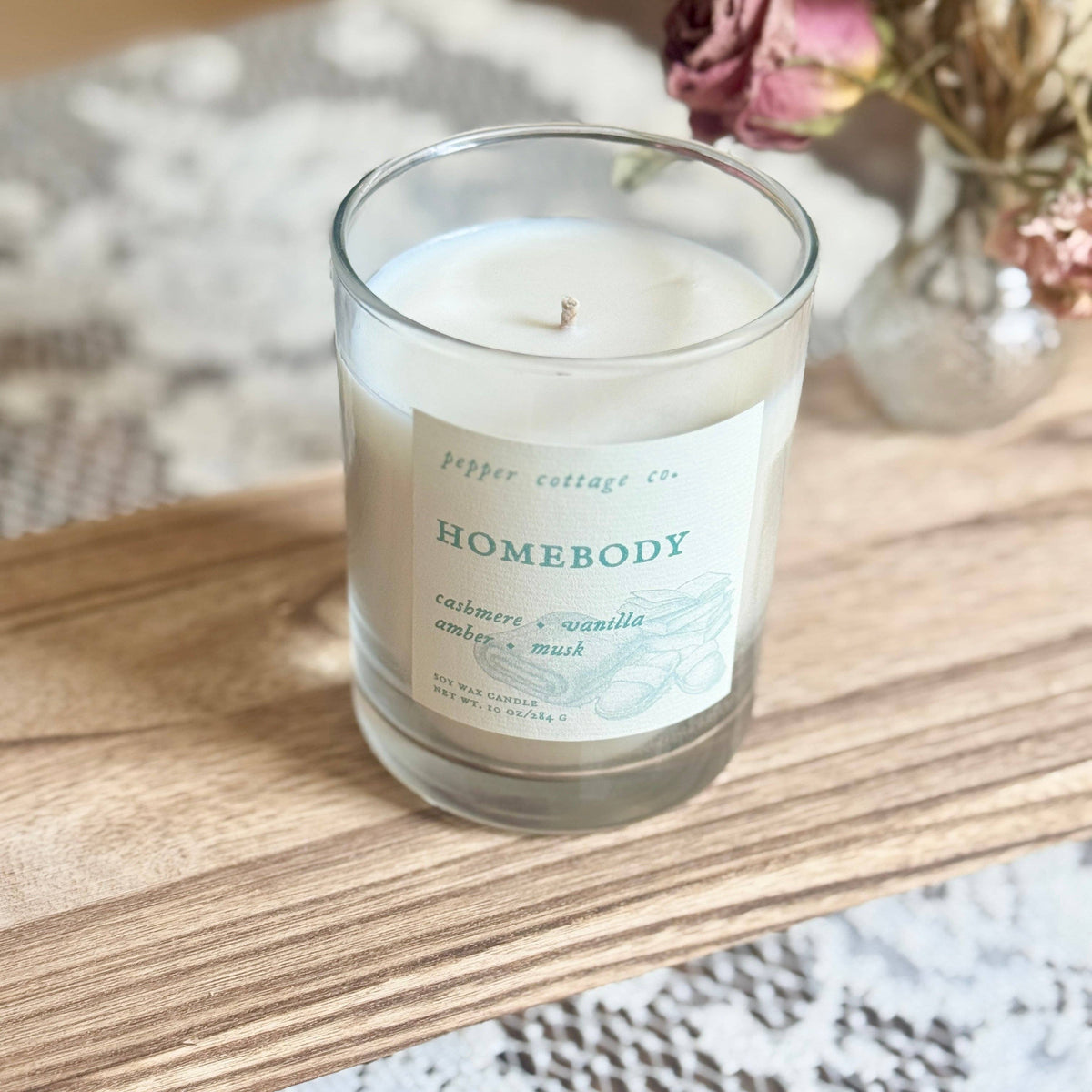 Homebody 10 oz Soy Candle Jar | Cashmere. Vanilla, Amber, Musk | Cozy Vanilla Scented Candle