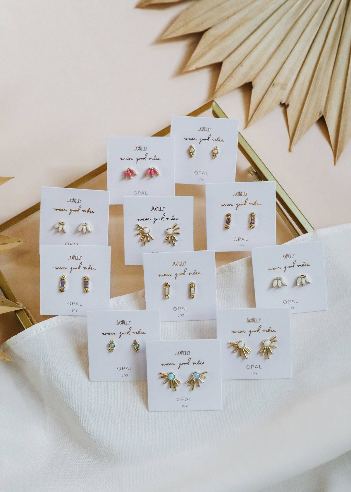Sun Ray - White Opal - Gold Earrings