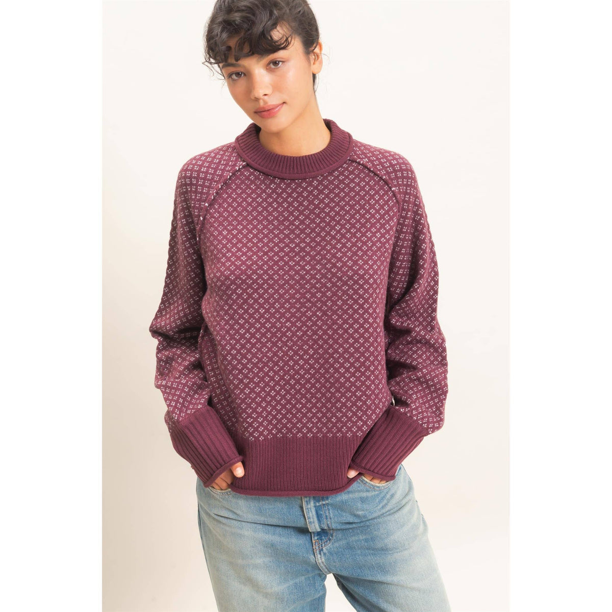 Patterned Mock Neck Sweater