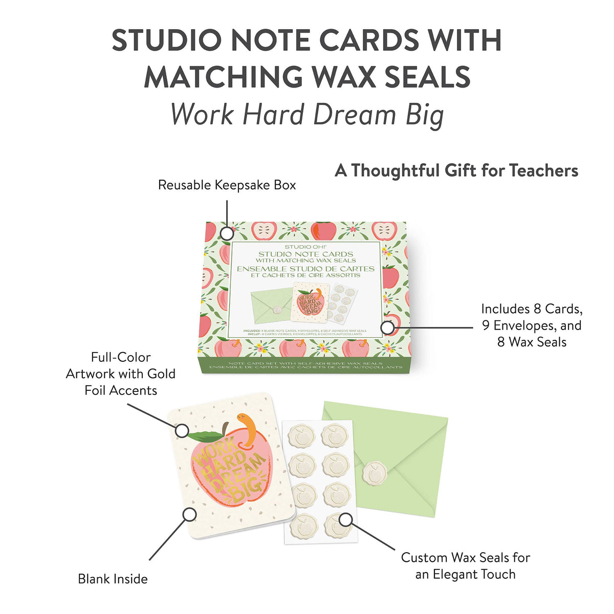 Work Hard Dream Big Studio Notecards with Matching Wax Seals