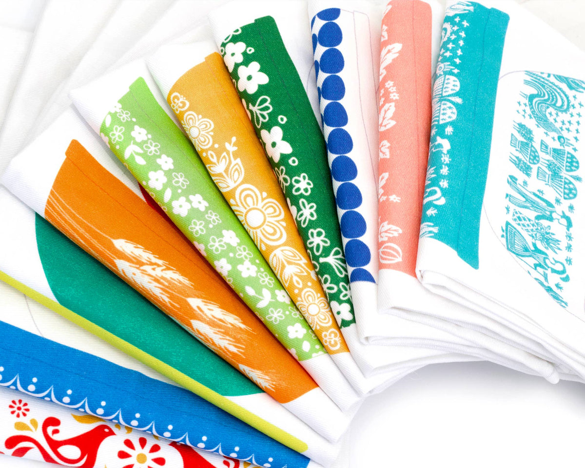 Vintage Bowl Stack Cotton Tea Towel | 6 Patterns