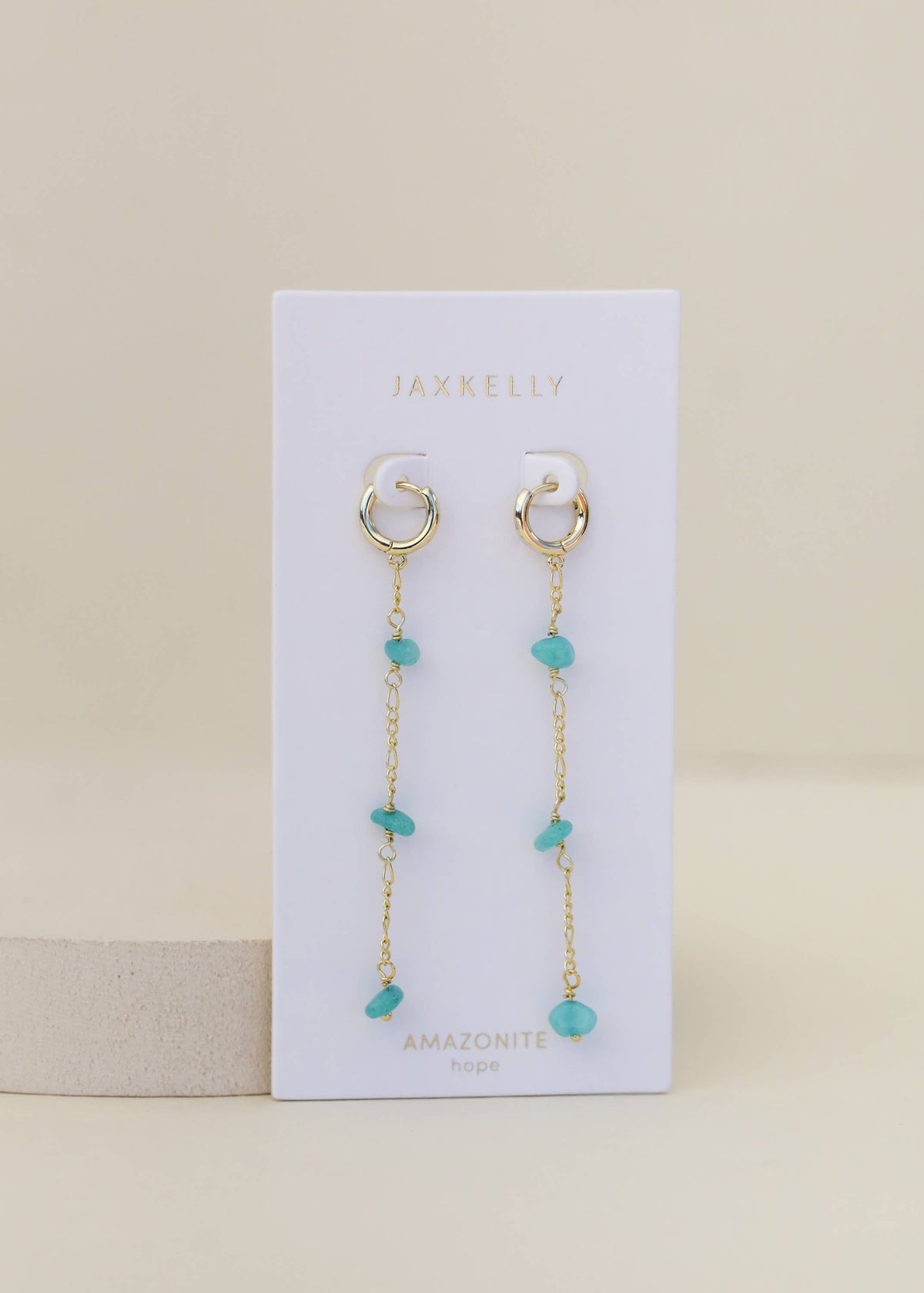 Raw Gemstone Chain Drop Earring - Amazonite