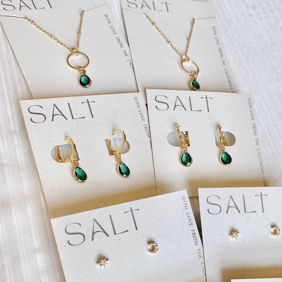 TEAL EMERALD GEM HOOPS | gold | faceted gem earrings