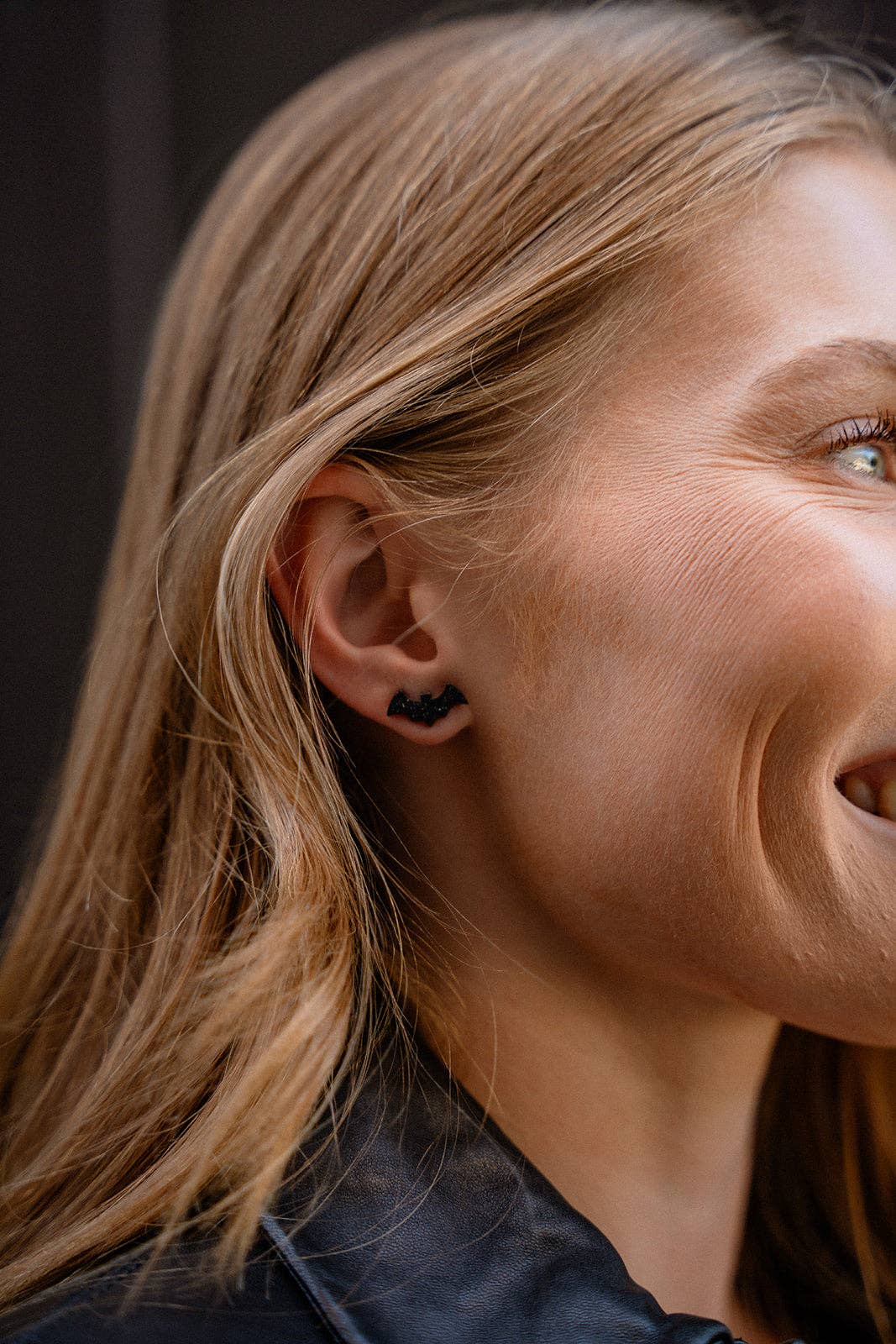 Bat Studs - Black Glitter // Fall, Halloween, Earrings