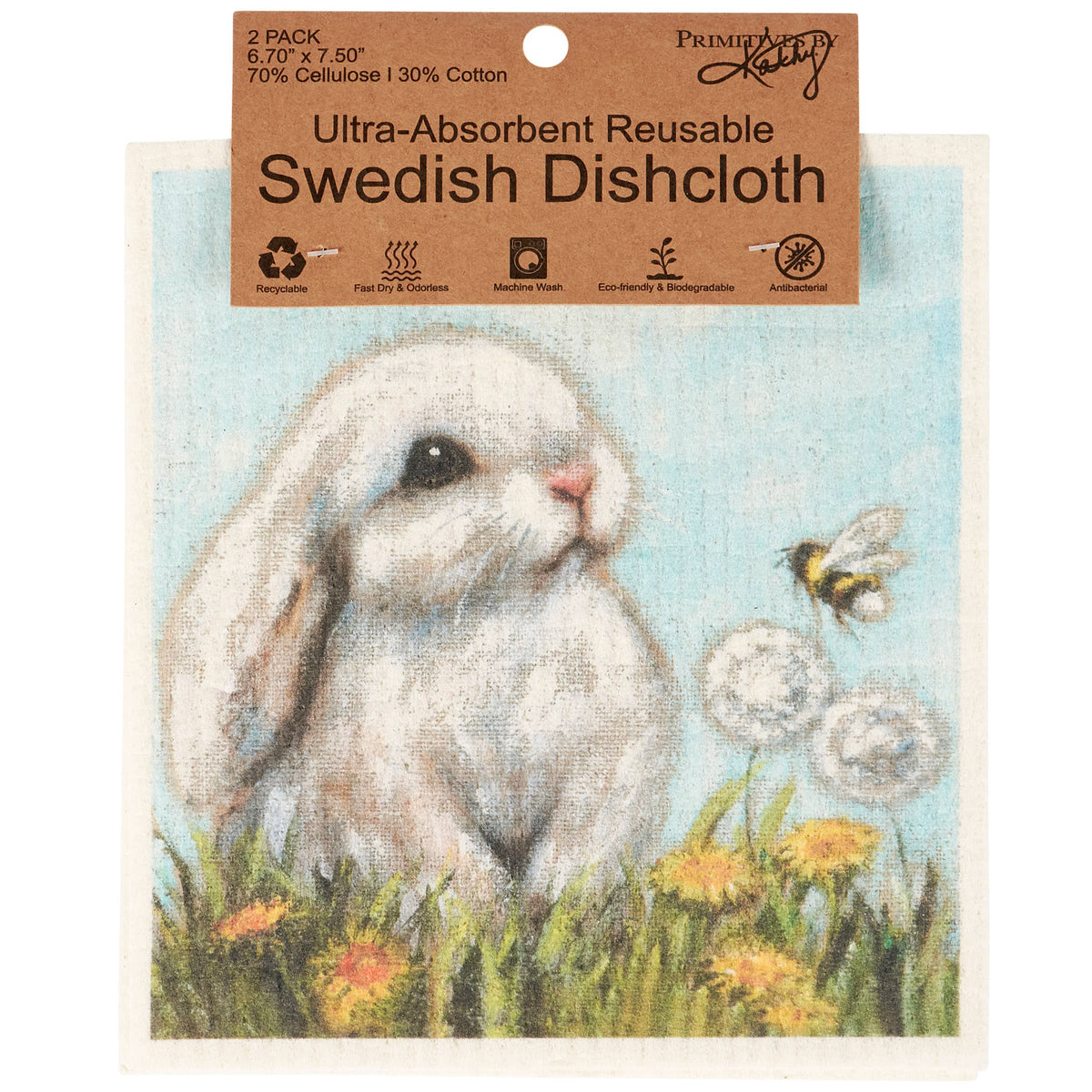 White Bunny Swedish Dishcloth Set