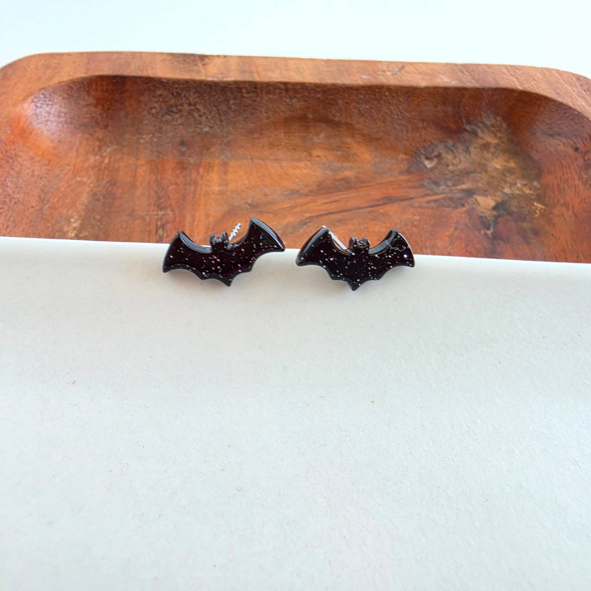 Bat Studs - Black Glitter // Fall, Halloween, Earrings