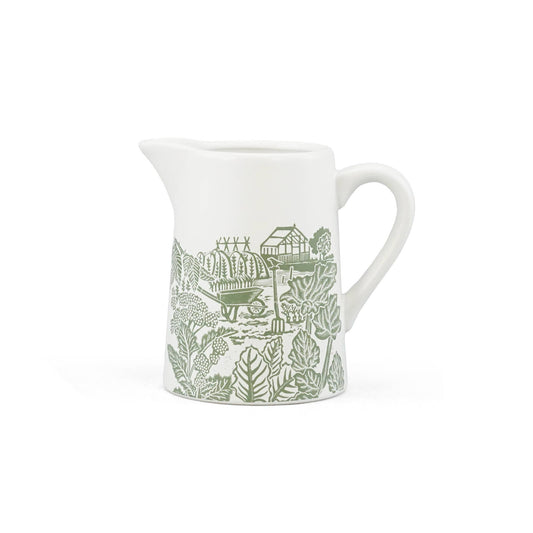 Ceramic Jug Pitcher Acorns Thistles Woodland Green