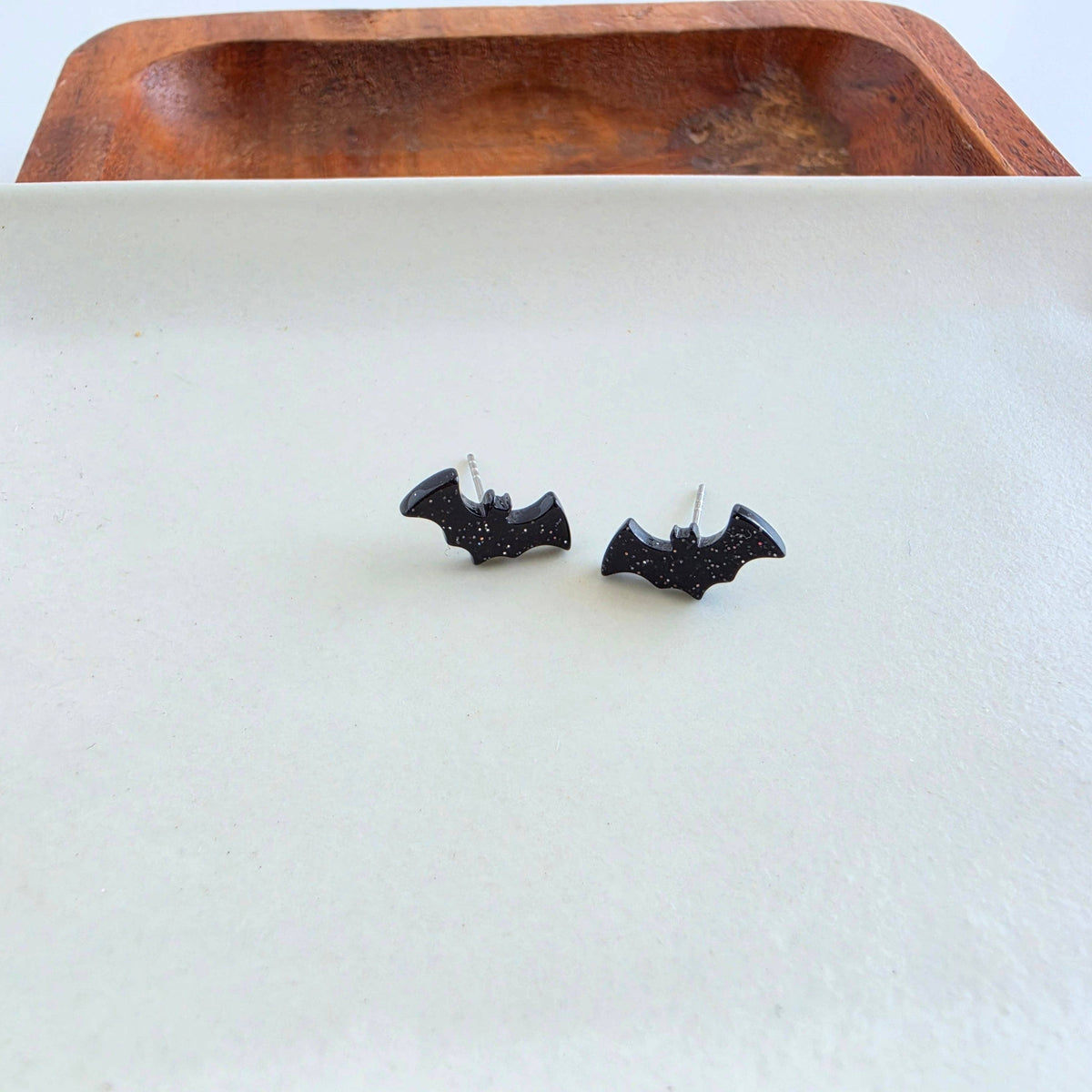 Bat Studs - Black Glitter // Fall, Halloween, Earrings
