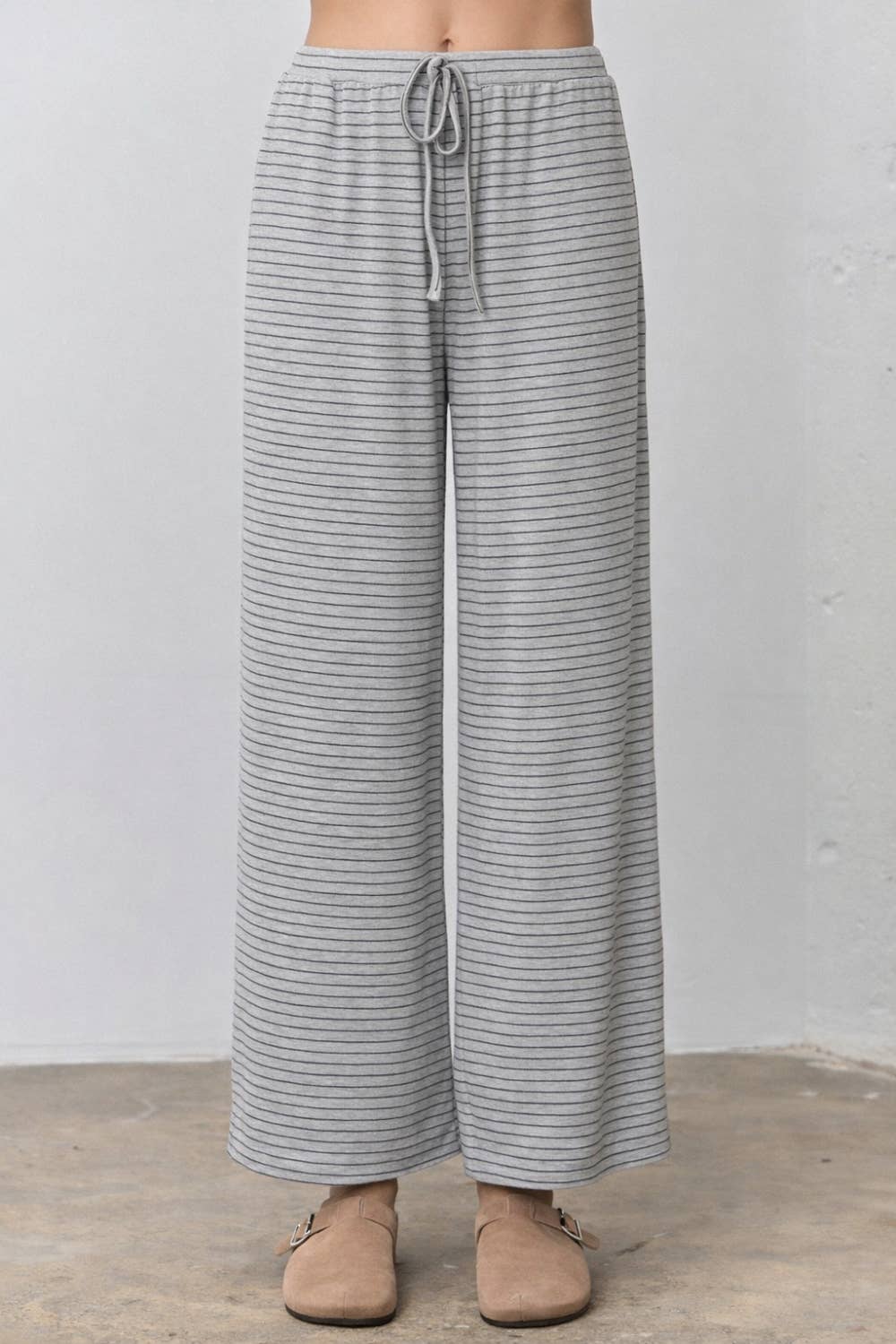 STRIPED KNIT DRAWSTRING PANTS