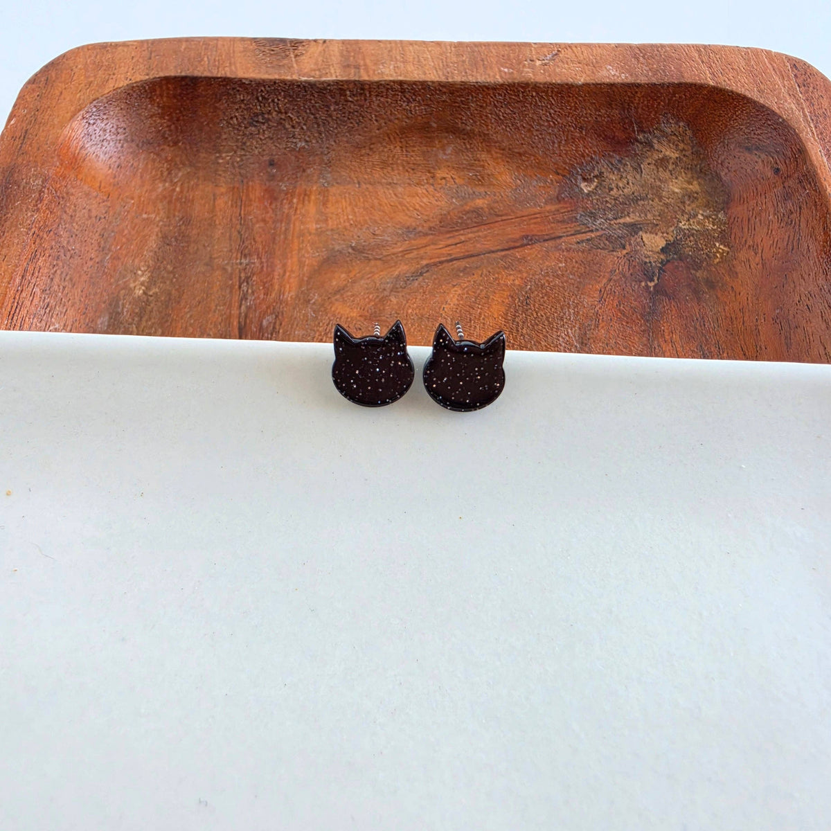 Dainty Cat Studs - Black Glitter // Halloween, Fall, Earring