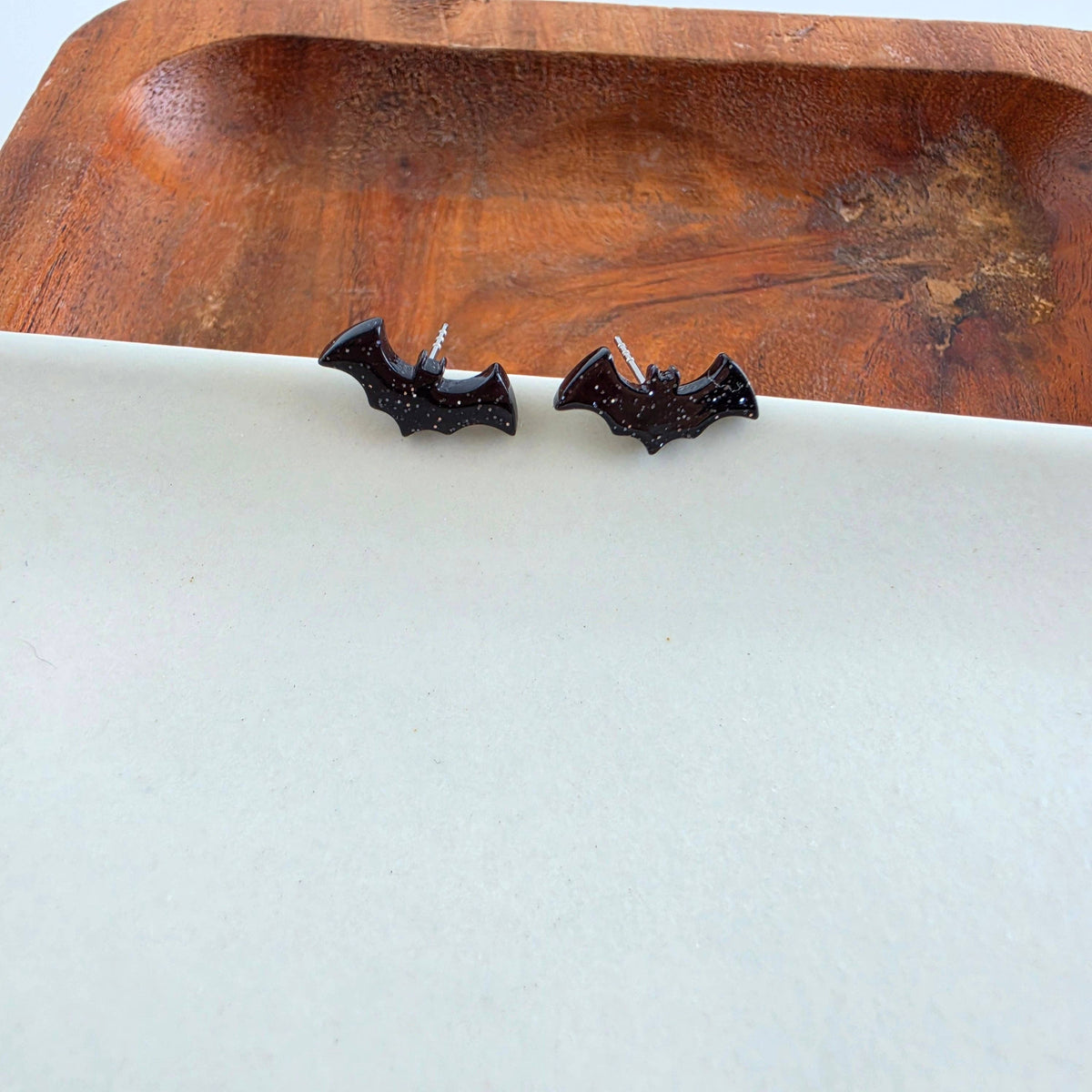 Bat Studs - Black Glitter // Fall, Halloween, Earrings